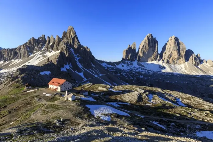 Framed Print : Views of the Three Peaks of Lavaredo and Refuge Locatelli, Sesto, Dolomites, Trentino-Alto Adige Framed Print : Views of the Three Peaks of Lavaredo and Refuge Locatelli, Sesto, Dolomites, Trentino-Alto Adige