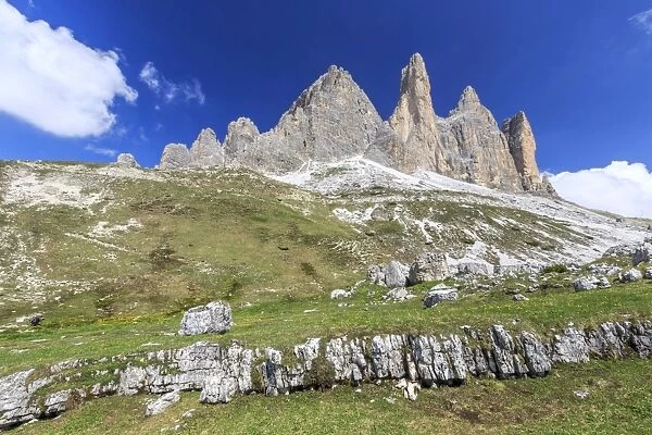 Views of the Three Peaks of Lavaredo on a summer day, Sesto, Dolomites, Trentino-Alto Adige