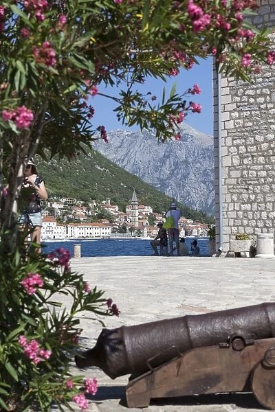 Views of Perast from Our Lady of the Rocks, Bay of Kotor, UNESCO World Heritage Site, Montenegro, Europe