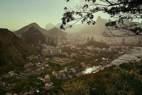 Views of Rio de Janeiro and Christ the Redeemer from Sugarloaf mountain (Pao de Acuca) at sunset