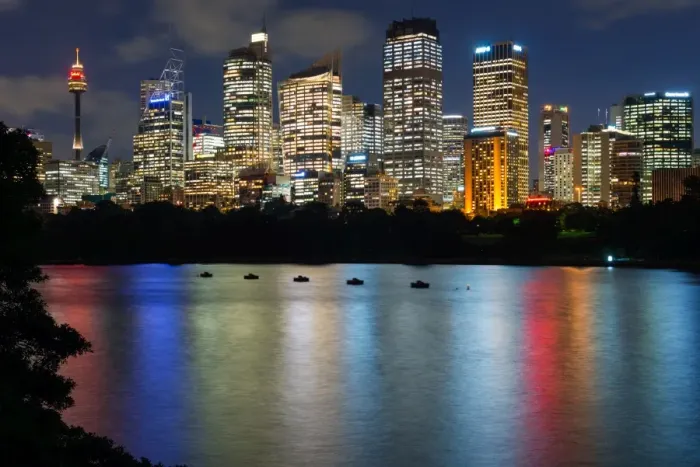 Framed Print : Views of Sydney city skyline after dark from Mrs Macquaries Chair, Sydney, New South Wales Framed Print : Views of Sydney city skyline after dark from Mrs Macquaries Chair, Sydney, New South Wales