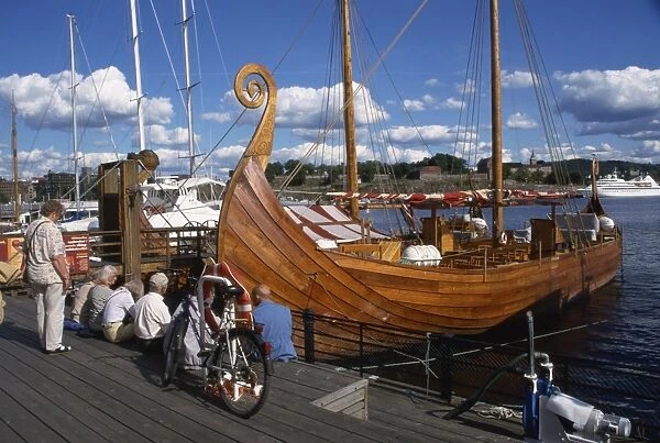 Viking boat replica, Aker Brygge, Oslo, Norway, Scandinavia, Europe