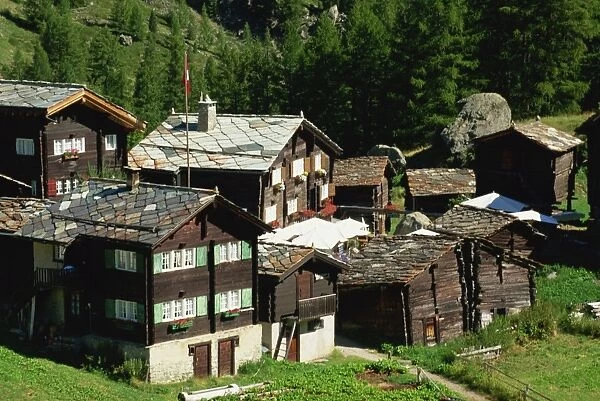 Village from above, Zum See, Zermatt, Valais, Switzerland, Europe