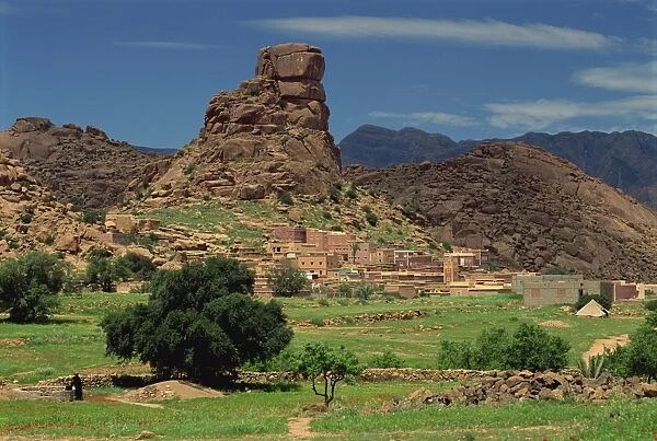 Village of Aguard Oudad and Chapeau de Napoleon rocks near Tafraoute