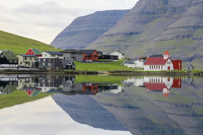 Framed Print : Village and church, Hvannasund, Vidoy Island, Faroe Islands, Denmark, Europe Framed Print : Village and church, Hvannasund, Vidoy Island, Faroe Islands, Denmark, Europe