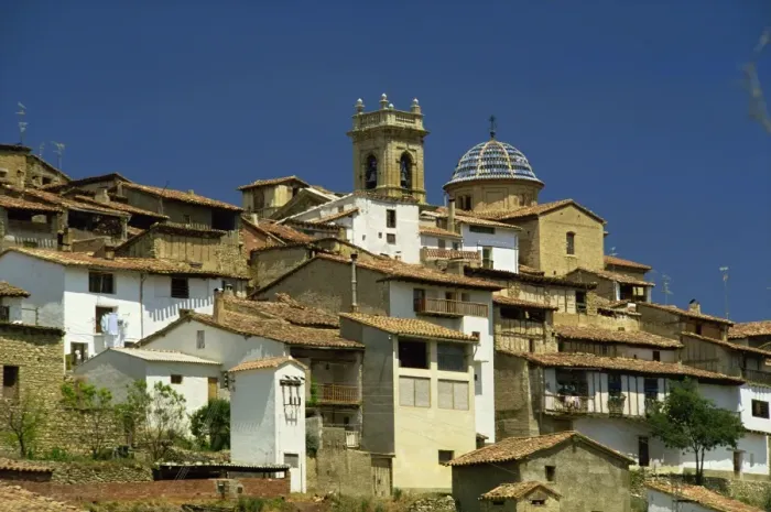 Framed Print : Village and church, Zorita del Maestrazgo, Teruel, Aragon, Spain, Europe Framed Print : Village and church, Zorita del Maestrazgo, Teruel, Aragon, Spain, Europe