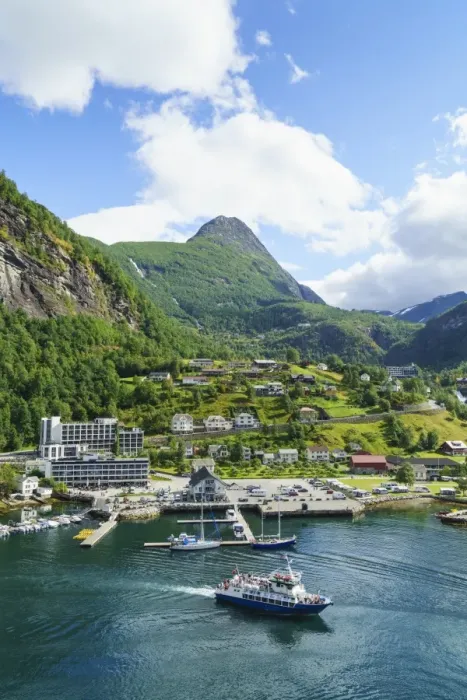 Framed Print : The village of Geiranger is an improtant cruise ship port at the head of Geirangerfjord Framed Print : The village of Geiranger is an improtant cruise ship port at the head of Geirangerfjord