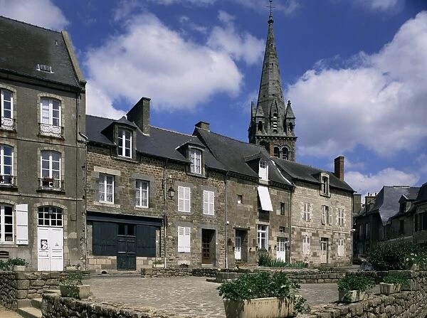 Village houses and church, Becherel, Ille et Vilaine, Brittany, France, Europe