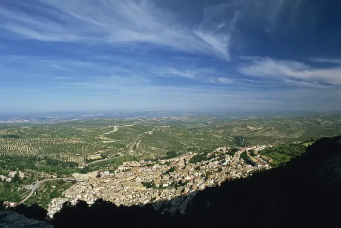 Framed Print : Village of La Iruela with olive groves beyond Framed Print : Village of La Iruela with olive groves beyond
