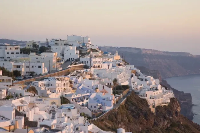 Framed Print : The village lit by the setting sun, Firostefani, Santorini (Thira) (Thera), Cyclades Islands, South Aegean, Greek Islands, Greece, Europe Framed Print : The village lit by the setting sun, Firostefani, Santorini (Thira) (Thera), Cyclades Islands, South Aegean, Greek Islands, Greece, Europe