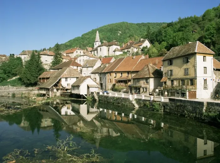 Framed Print : Village of Lods on the River Doubs, Franche Comte, France, Europe Framed Print : Village of Lods on the River Doubs, Franche Comte, France, Europe
