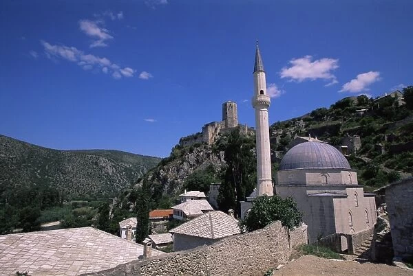 Village with mosque and castle, Pocitelj, Bosnia and Herzegovina, Europe