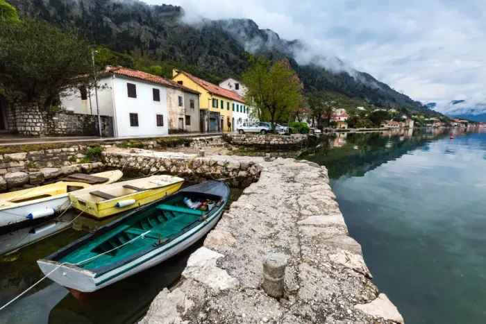 Framed Print : The village of Muo which faces Kotor across the bay, Montenegro, Europe Framed Print : The village of Muo which faces Kotor across the bay, Montenegro, Europe
