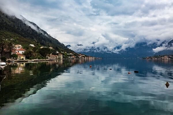 The village of Muo which faces Kotor across the bay, the mountains covered in low cloud