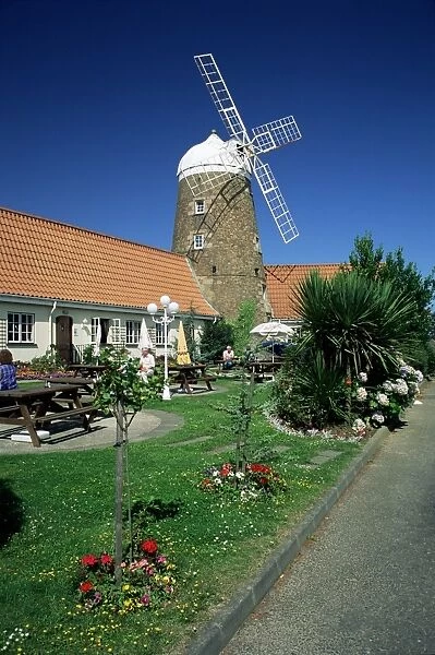 Village pub and windmill, St. Mary, Jersey, Channel Islands, United Kingdom, Europe