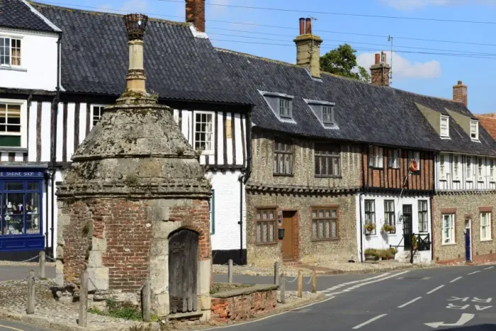 Framed Print : Village pump and medieval timber framed houses, Common Place, Little Walsingham, Norfolk, England, United Kingdom, Europe Framed Print : Village pump and medieval timber framed houses, Common Place, Little Walsingham, Norfolk, England, United Kingdom, Europe