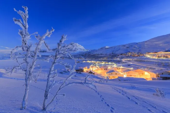 Framed Print : Village of Riskgransen during twilight, Riskgransen, Norbottens Ian, Lapland, Sweden Framed Print : Village of Riskgransen during twilight, Riskgransen, Norbottens Ian, Lapland, Sweden