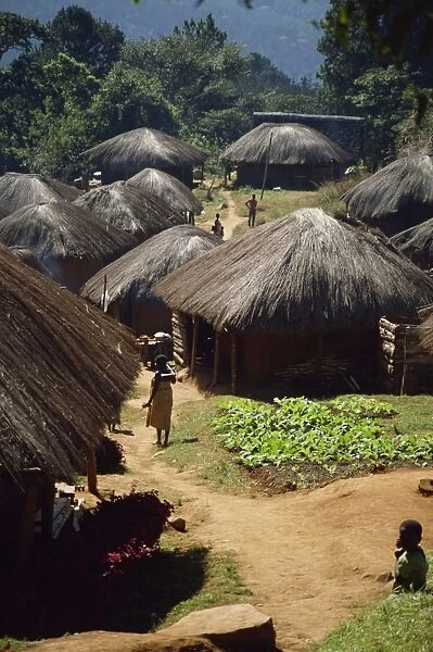 Village scene, Zomba Plateau, Malawi, Africa