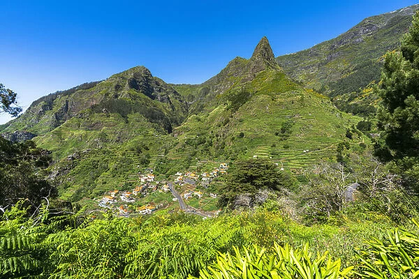 Village of Serra de Agua in the lush vegetation at feet of mountains