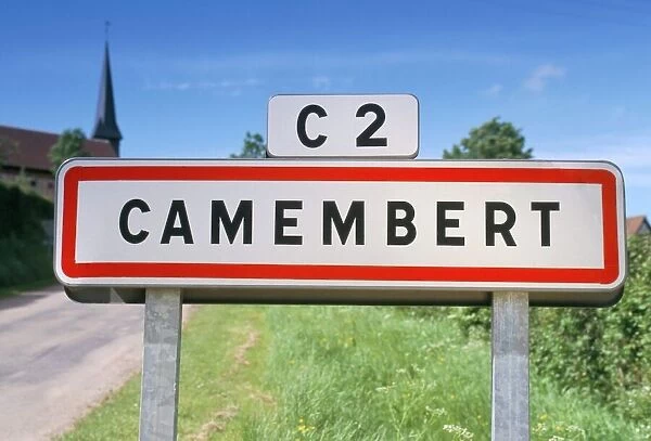 Village sign, Camembert, Normandy, France, Europe