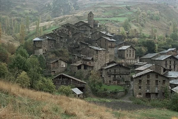 Village surmounted by Romanesque church, Pal, Andorra, Europe