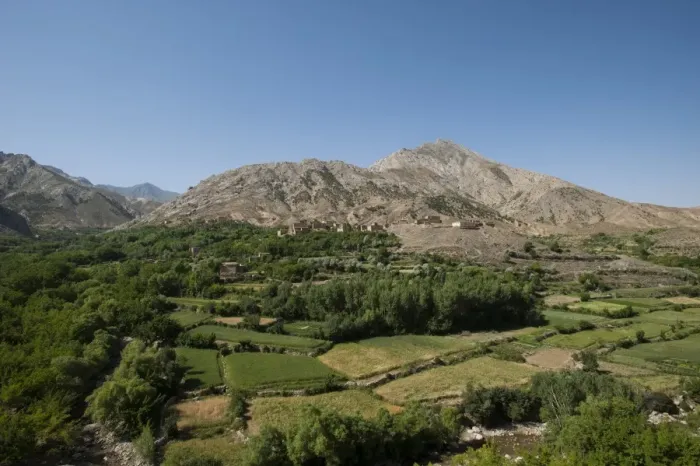 Framed Print : A village and terraced fields of wheat and potatoes in the Panjshir valley in Afghanistan Framed Print : A village and terraced fields of wheat and potatoes in the Panjshir valley in Afghanistan