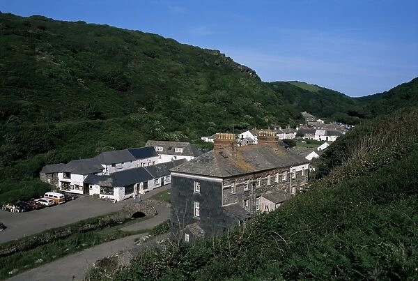 The village viewed from the path leading to the harbour, Boscastle, Cornwall