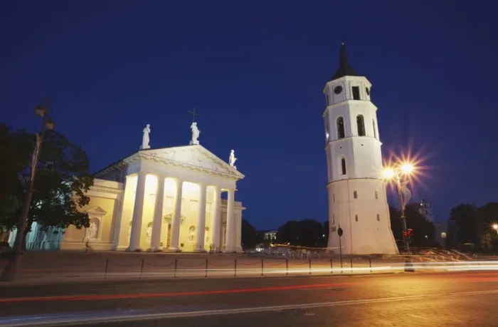 Framed Print : Vilnius Cathedral and Bell Tower at dusk, Vilnius, Lithuania, Baltic States, Europe