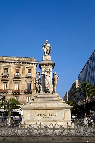 Vincenzo Bellini monument, Piazza Stesicoro, Catania, Sicily, Italy, Europe
