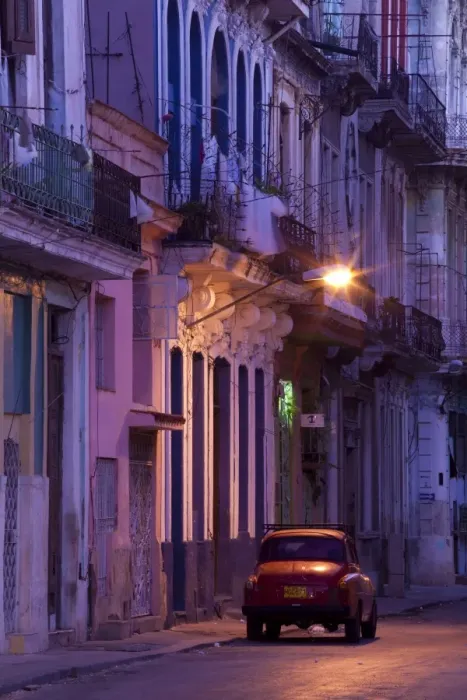 Framed Print : Vintage American car parked on floodlit street, predawn, Havana Centro, Cuba, West Indies, Central America Framed Print : Vintage American car parked on floodlit street, predawn, Havana Centro, Cuba, West Indies, Central America