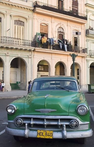 A vintage American Chevrolet on the Prado, Central Havana, Havana, Cuba
