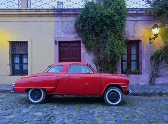 Framed Print : Vintage Studebaker car on a cobblestone lane of the historic quarter, Colonia del Sacramento Framed Print : Vintage Studebaker car on a cobblestone lane of the historic quarter, Colonia del Sacramento
