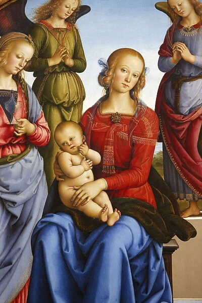 Virgin with Child flanked by two angels by Pietro Vannucci, painted 1490, Pais, France