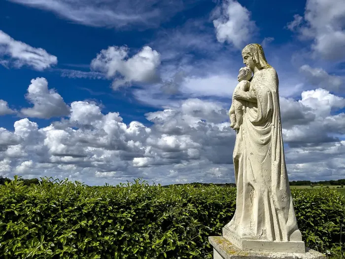 Framed Print : Virgin and Child statue, in a Normandy landscape, Eure, Normandy, France, Europe Framed Print : Virgin and Child statue, in a Normandy landscape, Eure, Normandy, France, Europe