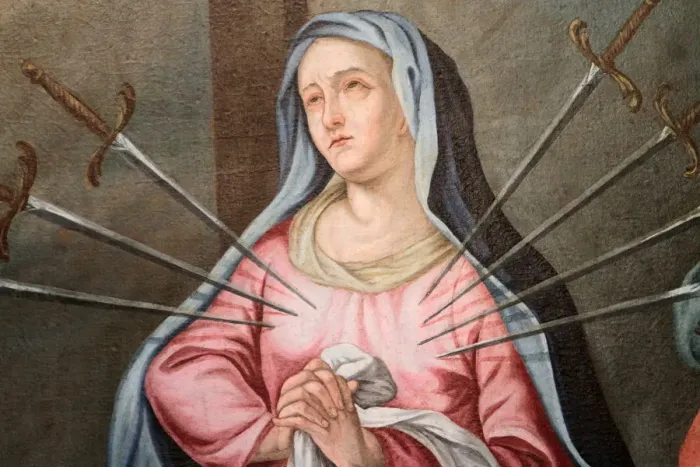 Framed Print : Virgin Mary, The Seven Sorrows. Our Lady of the Assumption church, Cordon, Haute-Savoie Framed Print : Virgin Mary, The Seven Sorrows. Our Lady of the Assumption church, Cordon, Haute-Savoie