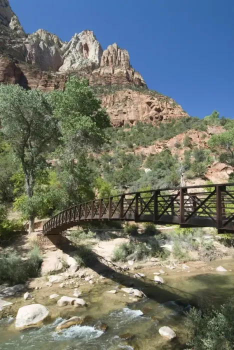 Framed Print : The Virgin River, foot bridge to access the Emerald Pools, Zion National Park Framed Print : The Virgin River, foot bridge to access the Emerald Pools, Zion National Park
