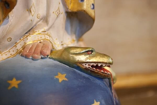 Virgin trampling evil snake in Saint-Nicolas de Veroce church, Haute Savoie