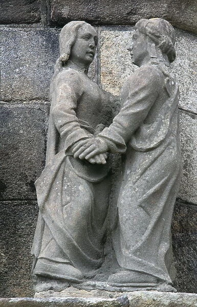 The Visitation on the Plougonven calvary, Plougonven, Finistere, Brittany, France, Europe