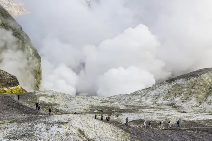 Framed Print : Visitors at an active andesite stratovolcano on White Island, North Island, New Zealand, Pacific Framed Print : Visitors at an active andesite stratovolcano on White Island, North Island, New Zealand, Pacific