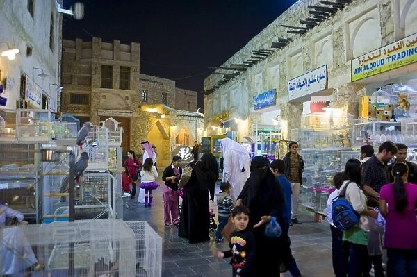 Visitors in the renovated Bazar Souq Waqif, Doha, Qatar, Middle East