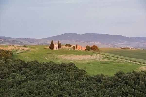 Vitaleta church at sunset, San Quirico, Val d Orcia (Orcia Valley), UNESCO World Heritage Site
