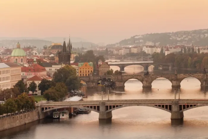 Framed Print : Vltana River with the bridges, Charles Bridge (UNESCO World Heritage Site) and the Old Town Bridge Tower at Sunrise, Prague, Bohemia, Czech Republic Framed Print : Vltana River with the bridges, Charles Bridge (UNESCO World Heritage Site) and the Old Town Bridge Tower at Sunrise, Prague, Bohemia, Czech Republic