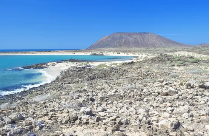 Framed Print : Volcanic landscape and beach, Isla de los Lobos, Fuerteventura, Canary Islands Framed Print : Volcanic landscape and beach, Isla de los Lobos, Fuerteventura, Canary Islands