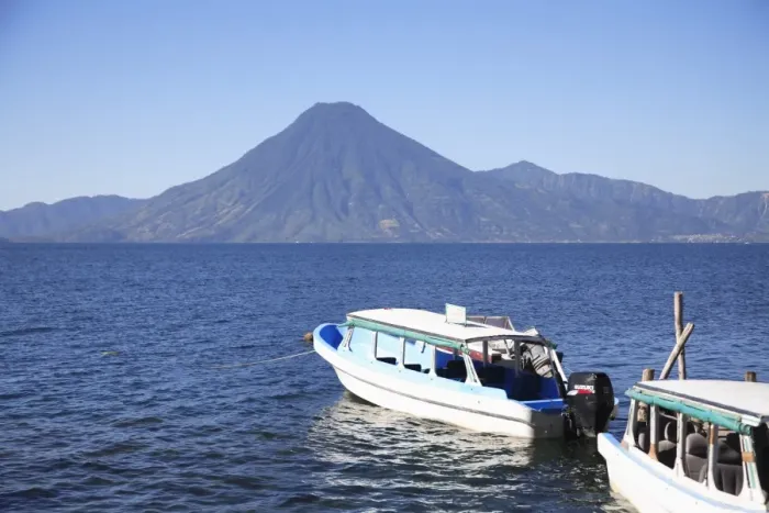 Framed Print : Volcano, Boats, Lake Atitlan, Guatemala, Central America Framed Print : Volcano, Boats, Lake Atitlan, Guatemala, Central America