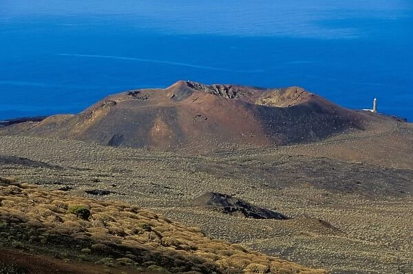 Volcano cone viewed from la Dehesa, with sea beyond, El Hierro, Canary Islands
