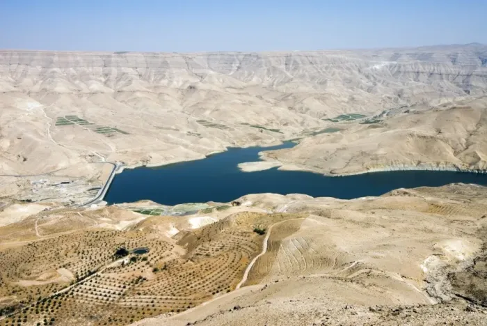Framed Print : Wadi El Mujib Dam and lake, Jordan, Middle East Framed Print : Wadi El Mujib Dam and lake, Jordan, Middle East