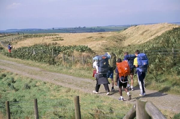 Walkers on Offas Dyke, Llanfair Hill, Shropshire, England, United Kingdom, Europe