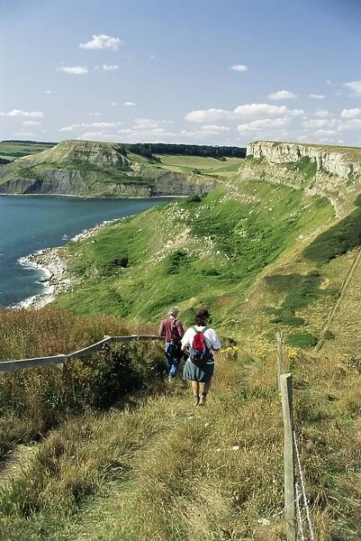 Walkers on path near Lulworth, Dorset, England, United Kingdom, Europe