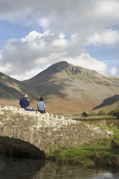 Framed Print : Two walkers pause, looking to Great Gable 2949ft, Wasdale Valley, Lake District National Park Framed Print : Two walkers pause, looking to Great Gable 2949ft, Wasdale Valley, Lake District National Park