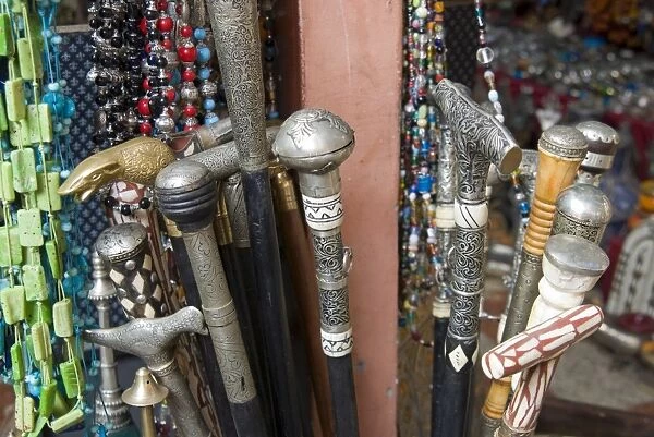 Walking sticks for sale in the souk, Marrakech (Marrakesh), Morocco, North Africa, Africa